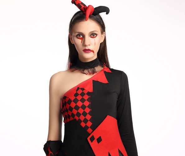 Harley Quinn Cosplay Costume Black and Red Clown Dress