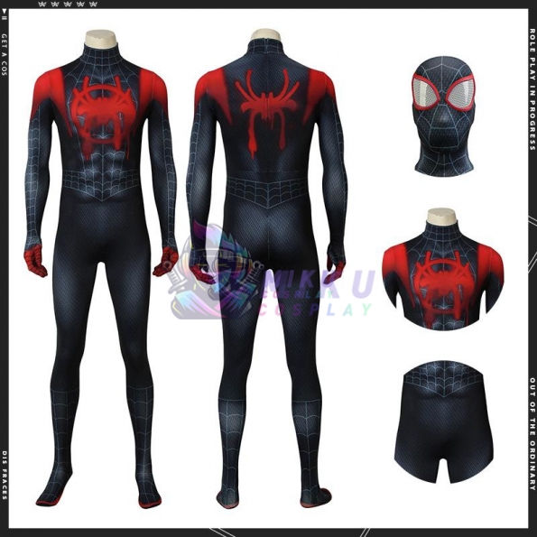 Miles Morales Into The Spider Verse Suit Adult Black Spiderman Costume ...