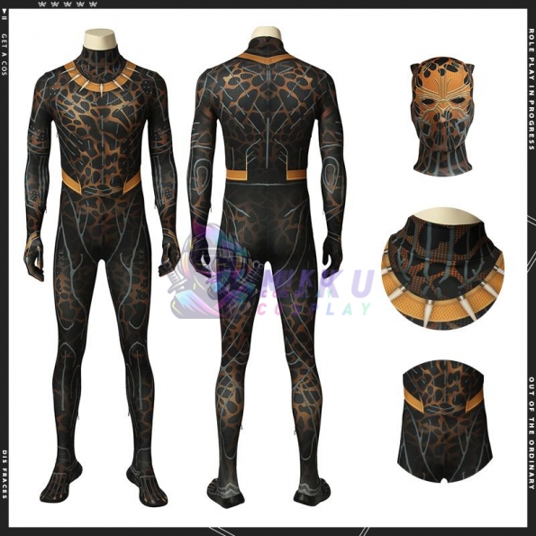 Adult Black Panther Costumes Erik Killmonger Cosplay Printed Jumpsuit
