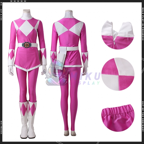 Women's Pink Power Ranger Costume Mighty Morphin Pink Ranger Suit Boots Version