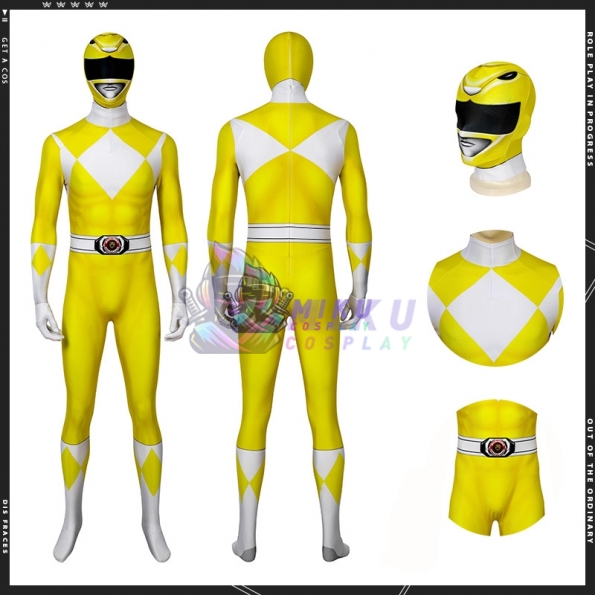 Yellow Power Ranger Costume Adult Yellow Ranger Spandex Jumpsuit