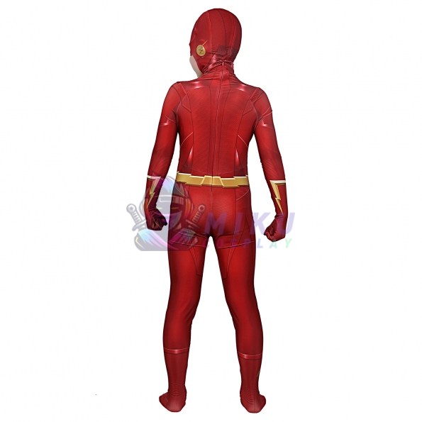 Kids Flash Suit Season 5 Barry Allen Cosplay Spandex Jumpsuit