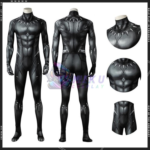 Adult Black Panther Suit T'challa Cosplay Costume Black Jumpsuit