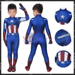 Kids Captain America Suit 3D Printing Spandex Blue Jumpsuit