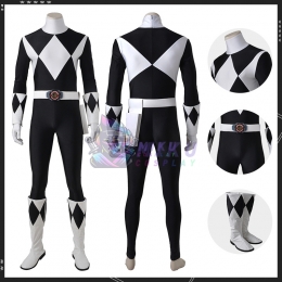 Adult Black Power Ranger Costume Mighty Morphin Zack Taylor Suit Boots Version