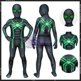 Kids PS4 Spiderman Stealth Suit Children Big Time Green Spider-Man Costumes