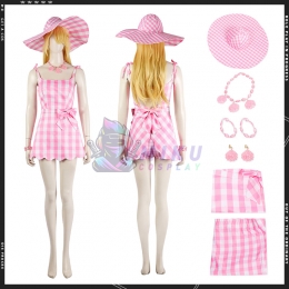 Barbie 2023 Movie Barbie Cosplay Pink Plaid Dress