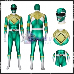 Green Power Ranger Costume Adult Green Ranger Spandex Jumpsuit